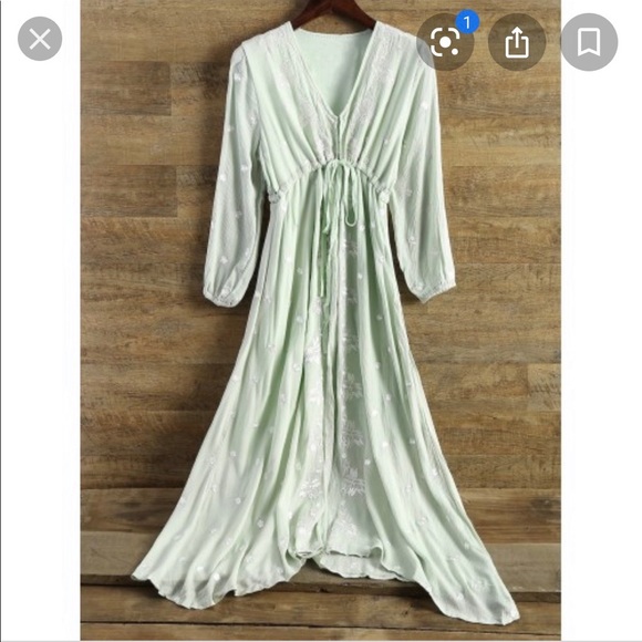 ISO Sage Free People Embroidered Fable Midi Dress - Picture 2 of 2